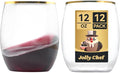 JOLLY CHEF 12 Pack 12oz Gold Plastic Wine Glasses Stemless, Unbreakable by JOLLYCHEF