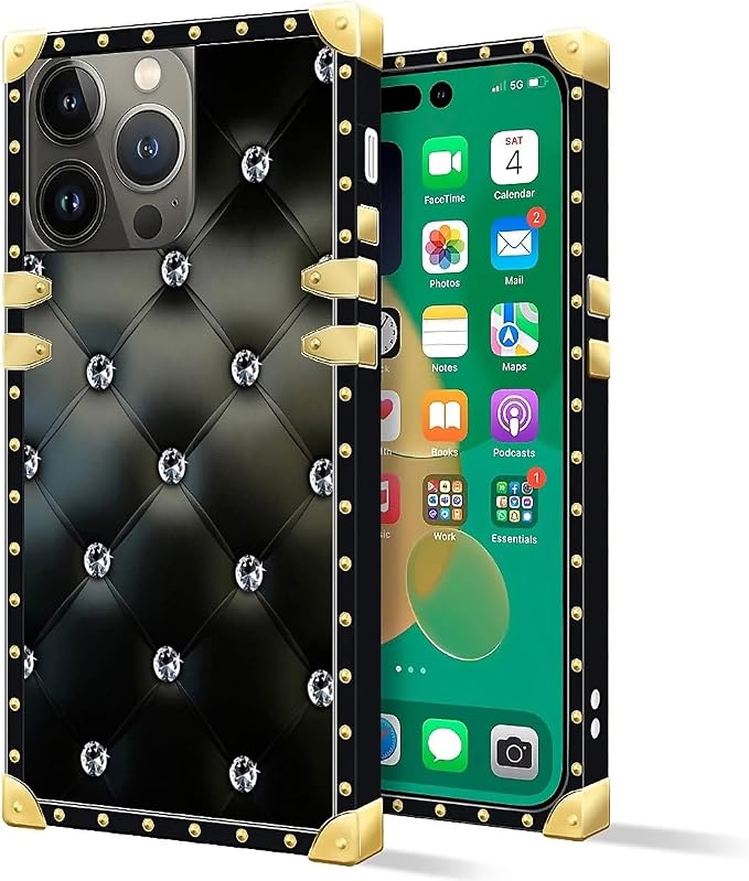 Compatible with iPhone 14 Pro Max Case, Shiny Black Sofa Crystal Luxury Golden - Image 2