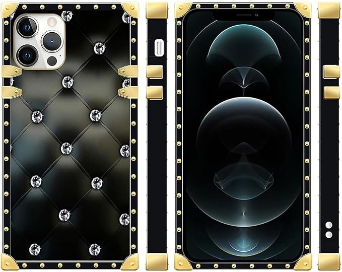 Compatible with iPhone 12 Pro Max Case, Shiny Black Sofa Crystal Luxury Golden - Image 2