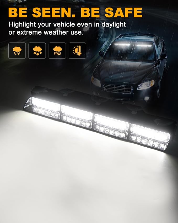 HLauto 6Z4J Emergency Dash Strobe Lights: 2x16.8 inch White Safety Lights - Image 3