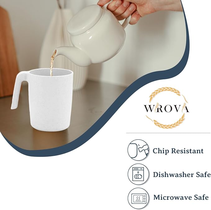 Wrova Wheat Straw Cups with Handles 16oz -Plastic Cups Reusable Set of - Image 3