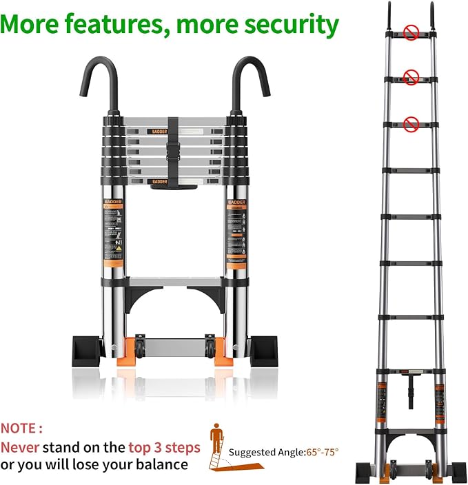 Telescoping Ladder, with Stable Hook and stabilizer barand, Extension Ladder - Image 4