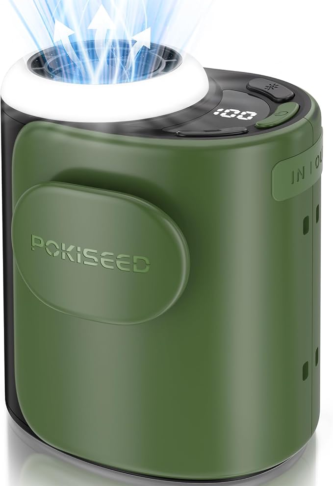 POKISEED Rugged Portable Fan, 10000mAh Rechargeable Battery, 40H Runtime by Pokiseed