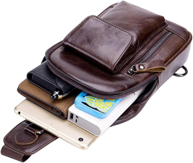 Hebetag Leather Sling Bag Hiking Daypack - Image 8