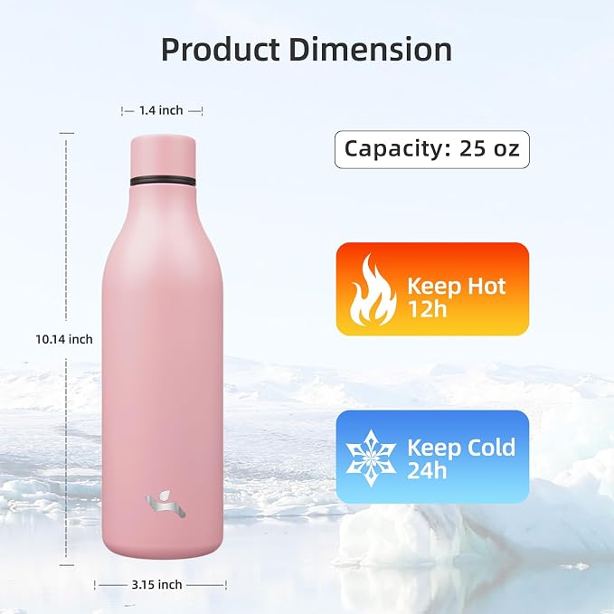 Insulated Water Bottle with Strap, 25 oz Double Wall Stainless Steel Vacuum - Image 2