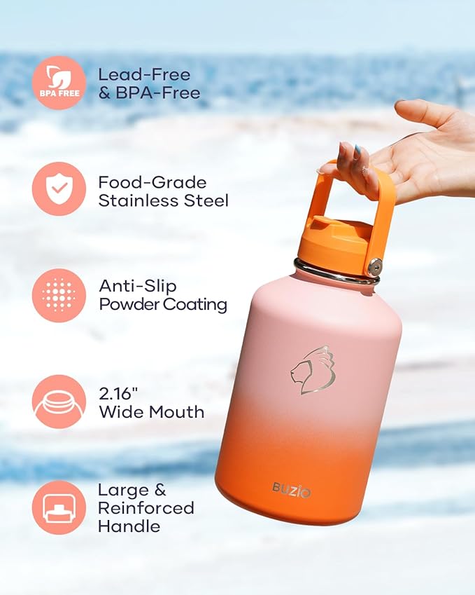 BUZIO 64oz Insulated Water Bottle, Stainless Steel Water Flask - Image 6