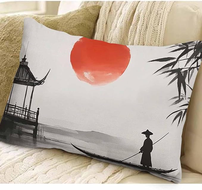 EKOBLA Throw Pillow Case 12x20 Inch Japan Traditional Japanese Painting Man - Image 3