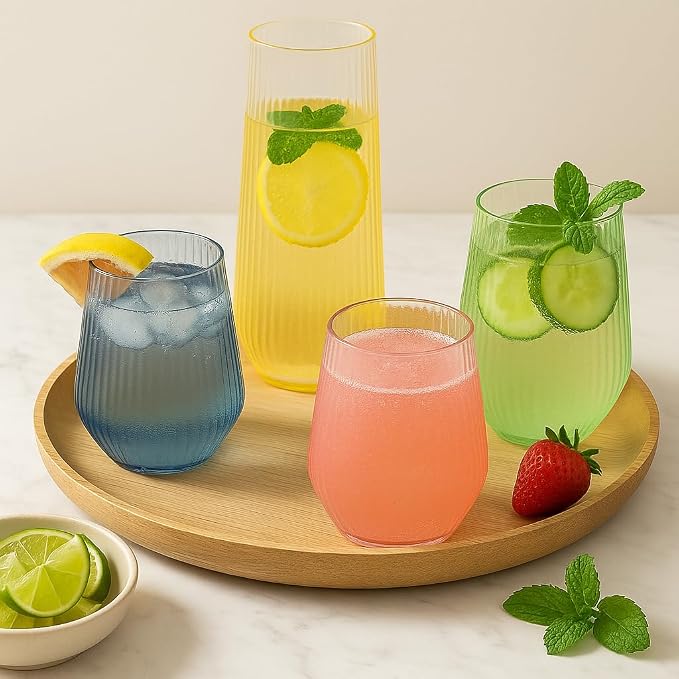 Oojami 48 Pack Ribbed Origami Ripple Plastic Glasses, 24 Stemless 9oz Champagne - Image 4
