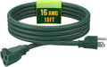 Indoor Outdoor Extension Cord 10 FT, 16/3 SJTW Weatherproof Green Electrical by GREATIDE