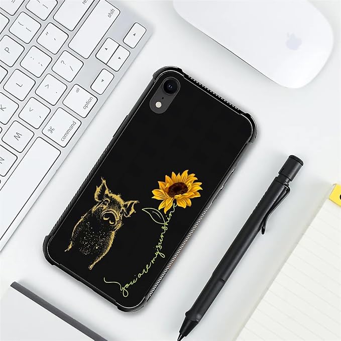 for iPhone XR Case, Pig Sunflower Yellow Sunshine Pattern Graphic Design Girl - Image 7