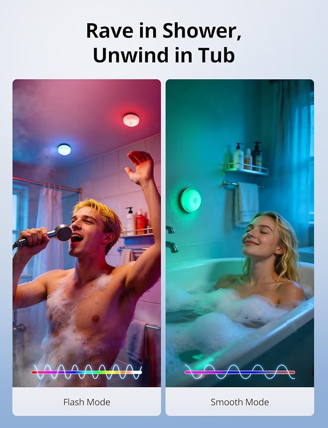 Combuh Rechargeable RGB Ambient Shower Light Waterproof Inside, 15 Color - Image 3
