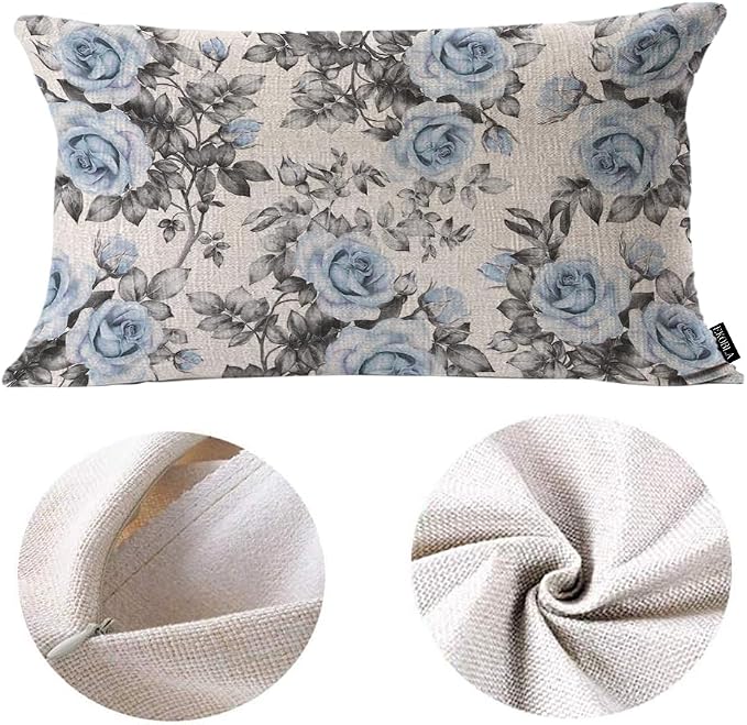 EKOBLA Farmhouse Throw Pillow Covers Blue Flowers Leaves Watercolor Floral - Image 6