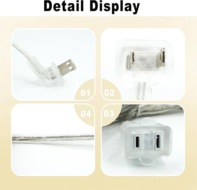 10 FT Clear Extension Cord, Indoor Thin 2 Prong Extension Cord - Image 4