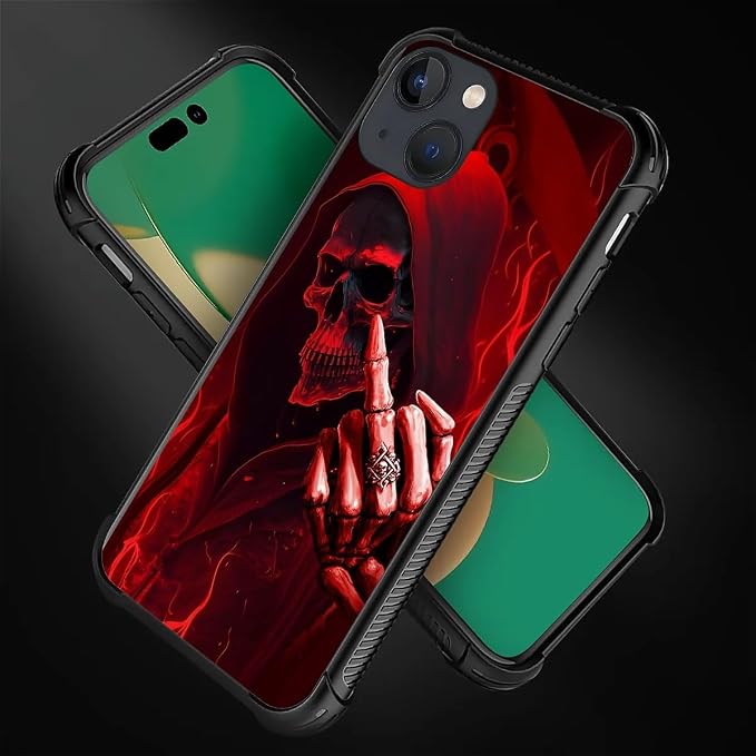 for iPhone 13 Case, Gestures Funny Skull Pattern Graphic Design Girl Boy Soft - Image 5