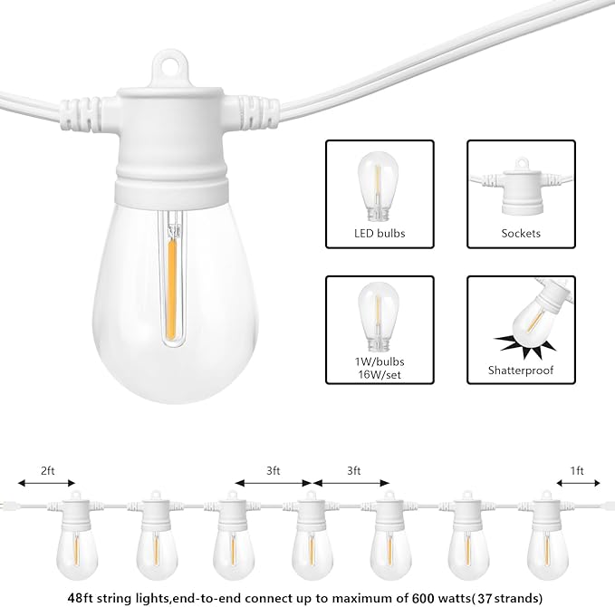 SUNTHIN White String Lights, 48ft White Outdoor Lights - Image 2