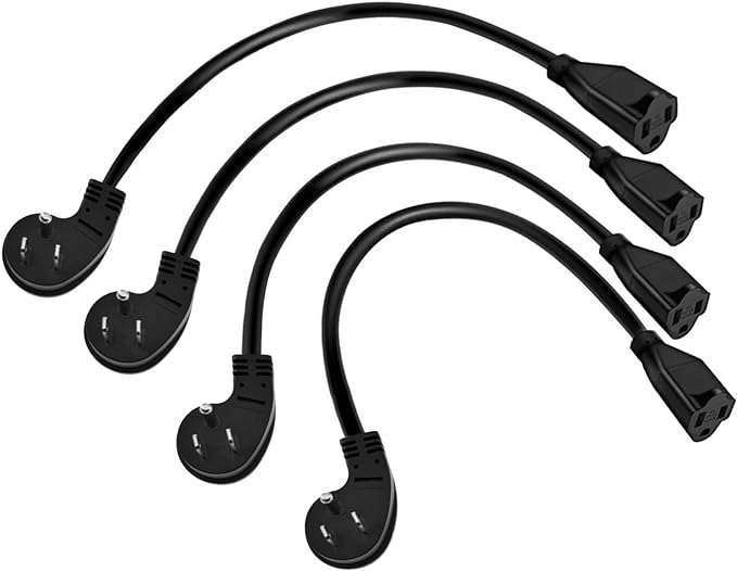 Miady Flat Plug Extension Cord 1 Ft, 90 Degree Plug Adapter, 3 Prong Grounded by Miady