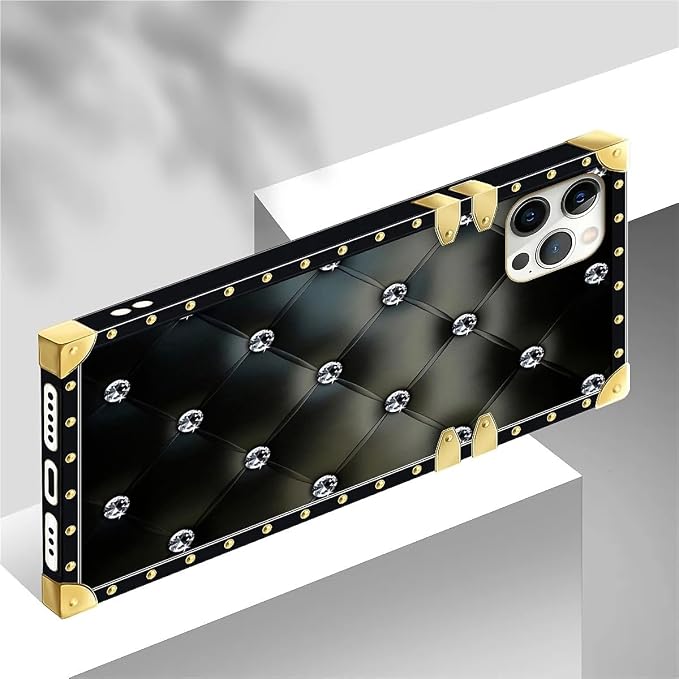 Compatible with iPhone 12 Pro Max Case, Shiny Black Sofa Crystal Luxury Golden - Image 4