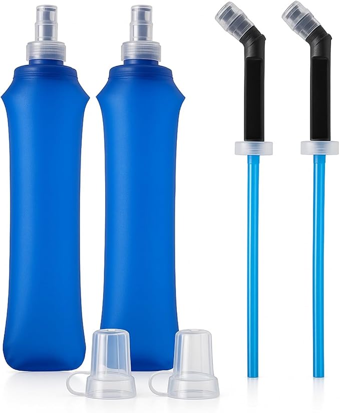 TPU Soft Flask 500ml with Straw & Cap, 2 Pack Collapsible Sports Water Bottles by Unknown