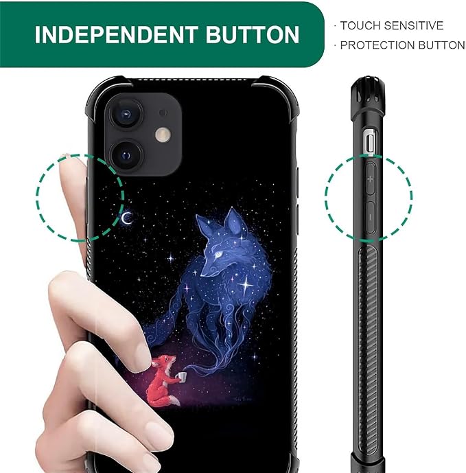 for iPhone 12 Mini Case, Galaxy Fox Wolf Pattern Graphic Design Girl Boy Soft - Image 7