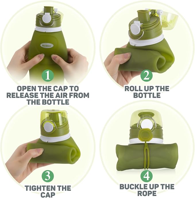 Kemier Collapsible Silicone Water Bottles-750ML, Medical Grade, BPA Free Travel - Image 7
