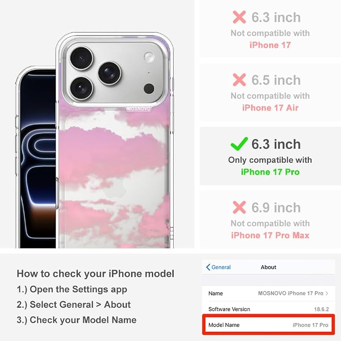 MOSNOVO for iPhone 17 Pro Case, Shockproof Military-Grade Protection 6.6ft Drop - Image 2