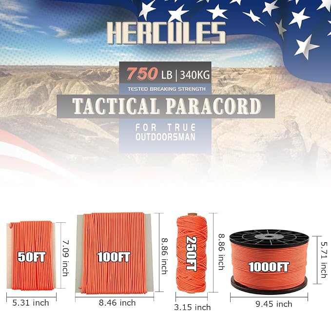 HERCULES 750lb Paracord 4mm 11 Strands Tactical Parachute Cord, Outdoor Gear - Image 2