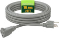 Indoor Outdoor Extension Cord 20 FT, 16/3 SJTW Weatherproof Grey Electrical by GREATIDE