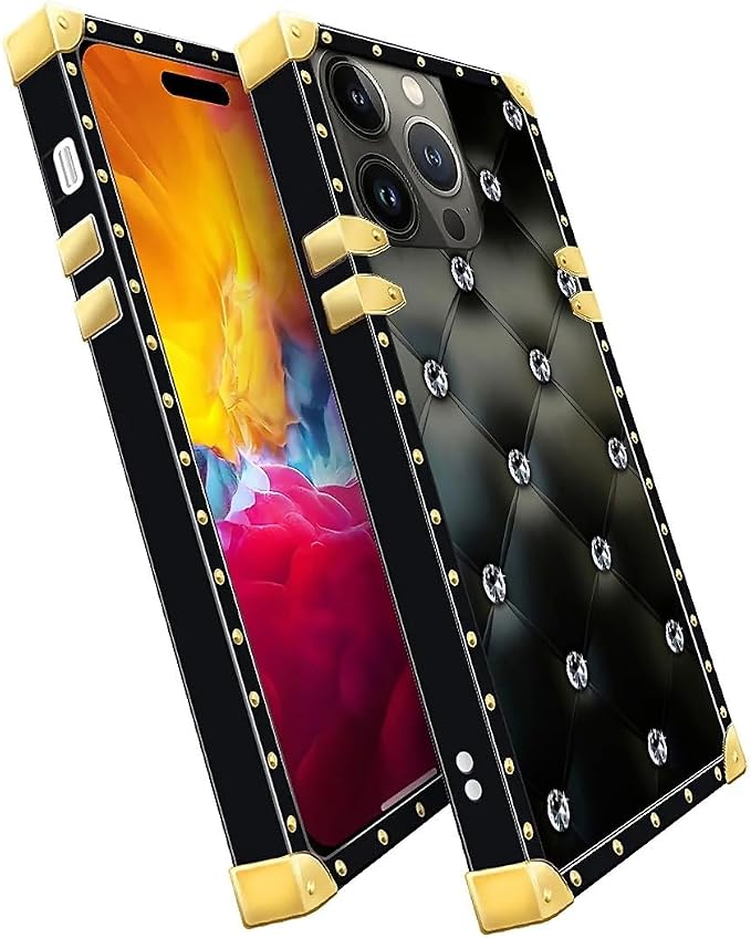 Compatible with iPhone 15 Pro Max Case, Shiny Black Sofa Crystal Luxury Golden - Image 3