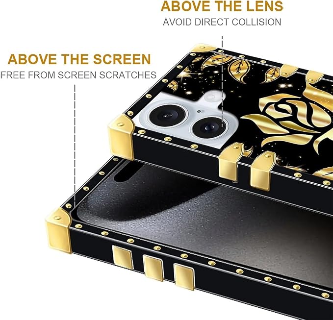 Compatible with iPhone 16 Plus Case, Shine Gold Rose Luxury Golden Decoration - Image 6