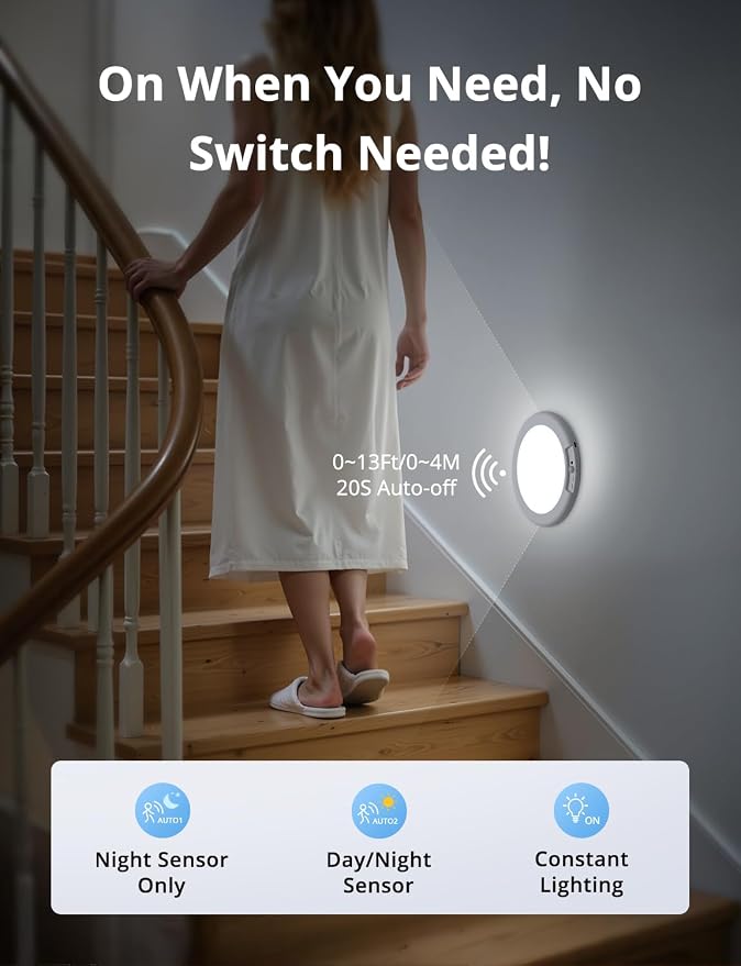 Combuh 4-Pack Battery Powered Motion Sensor Light, 7.48" IP44 Waterproof Shower - Image 3