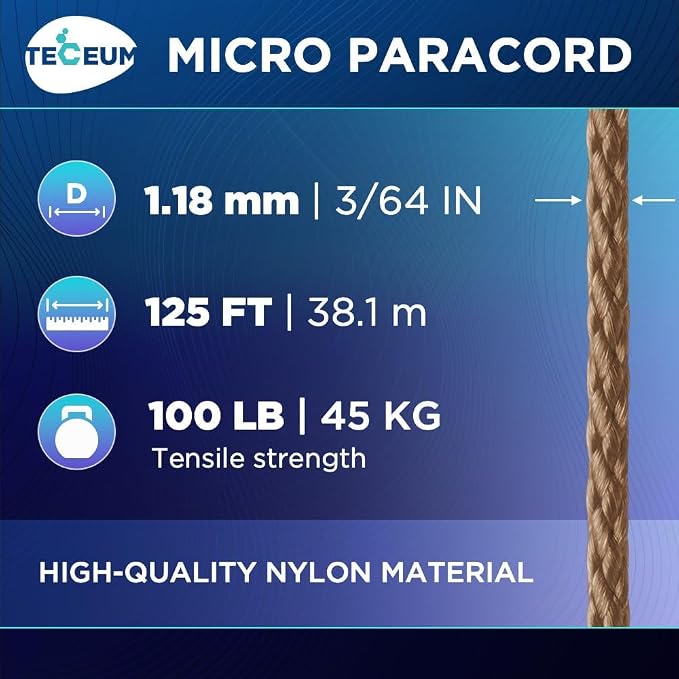 TECEUM Micro Paracord – 1.18 mm X 125 ft – Micro Utility Cord – Thin Braided - Image 2