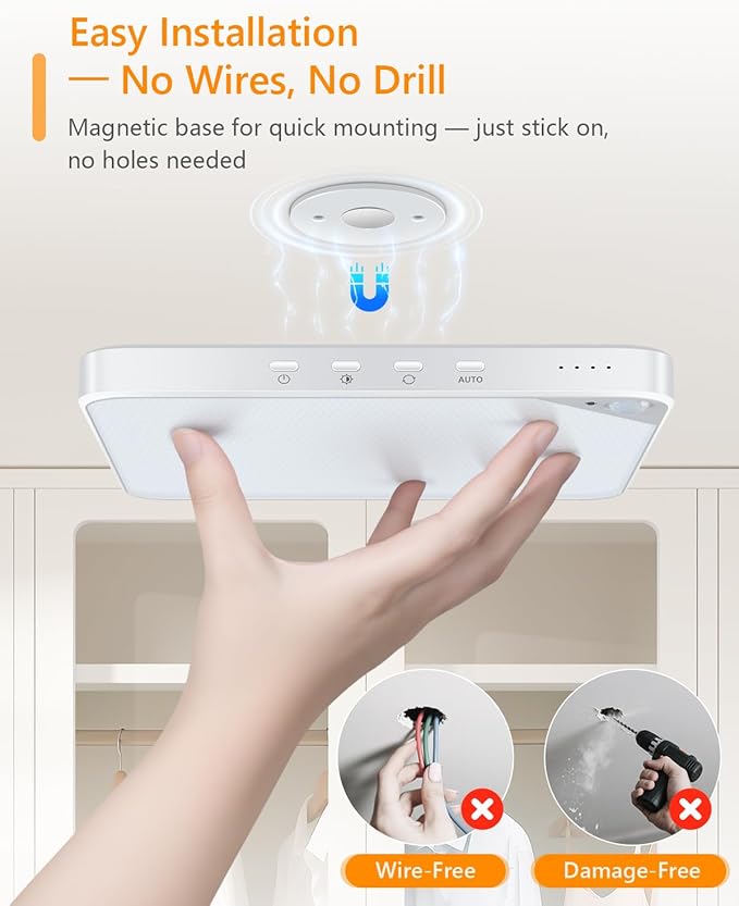Rechargeable 6W Motion Sensor Ceiling Light Indoor, Wireless Magnetic Stick on - Image 2