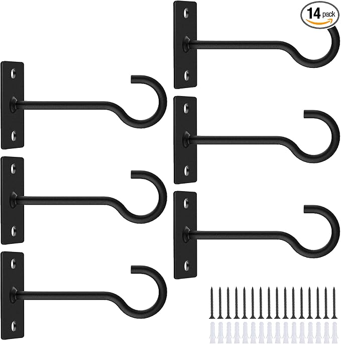 6Pack 4inch Wall Hook for Hanging Plant Bracket Black by QTJUST