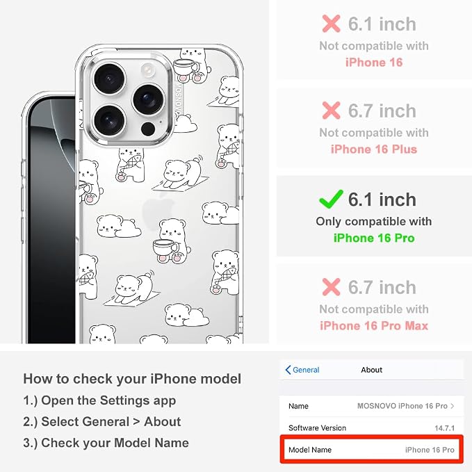 MOSNOVO for iPhone 16 Pro Case, Shockproof Military-Grade Protection 6.6ft Drop - Image 2