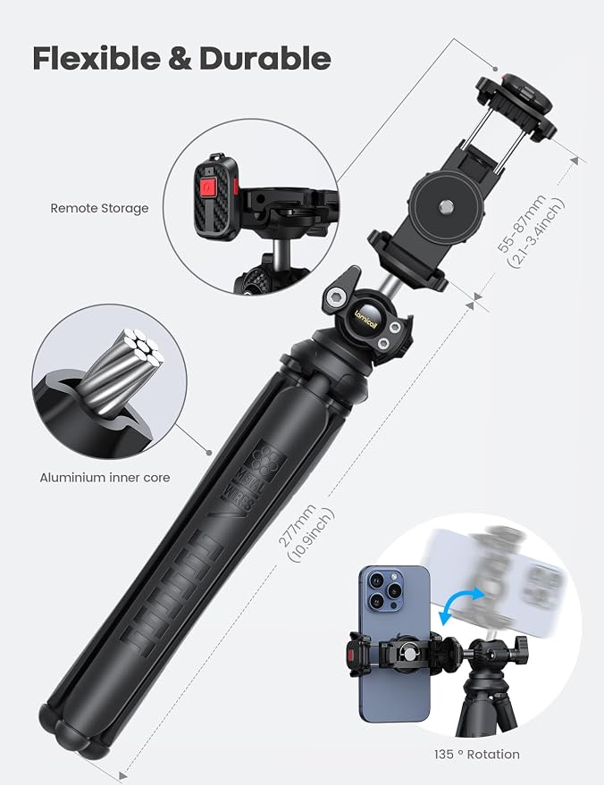 Lamicall Tripod for Camera - 3 in 1 Flexible Tripod for iPhone - iPhone Stand - Image 4