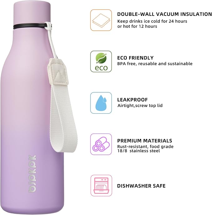 BJPKPK Insulated Water Bottles, 18 oz Stainless Steel Metal Water Bottle - Image 2