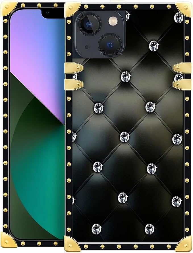 Compatible with iPhone 13 Case, Shiny Black Sofa Crystal Luxury Golden by Unknown