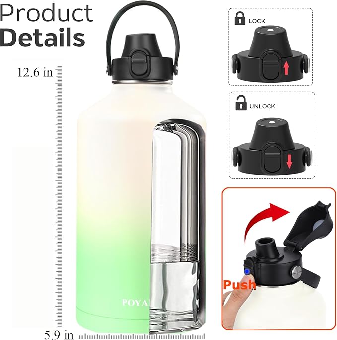 Water Bottle Insulated 32oz 40oz 64oz 128oz Straw Lid Spout Lid & 3 Lids - Image 2