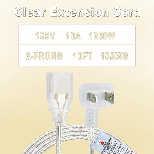 10 FT Clear Extension Cord, Indoor Thin 2 Prong Extension Cord - Image 2