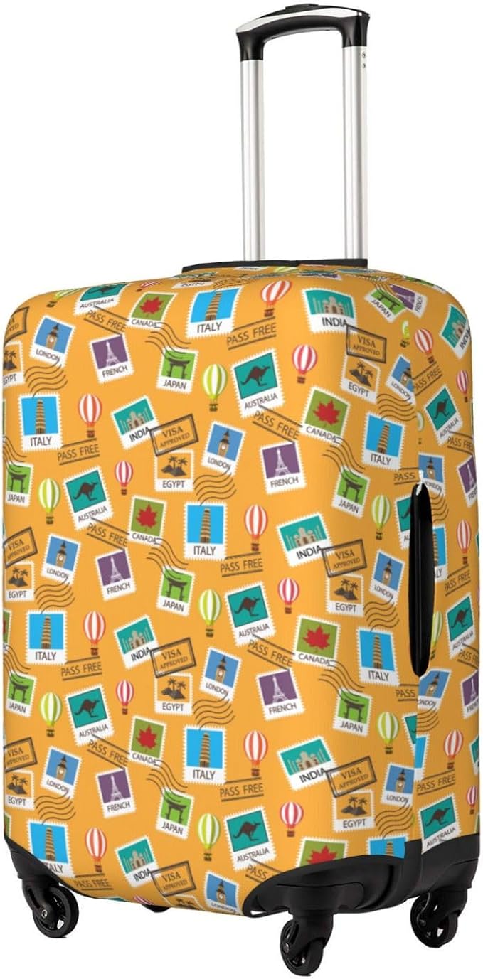 World Map & Stamps Print Elastic Luggage Cover, Suitcase Protector - Image 2