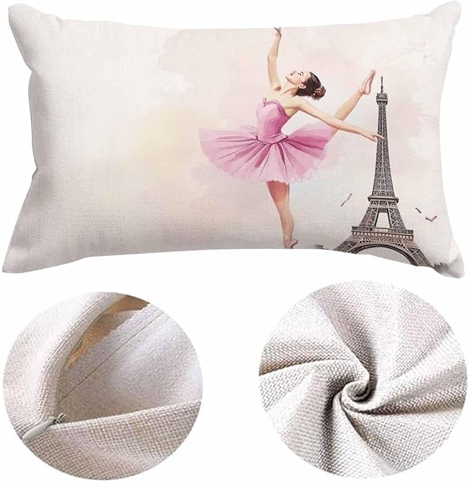EKOBLA Eiffel Tower Rectangle Pillow Covers Paris Beautiful Ballerina Girl - Image 5