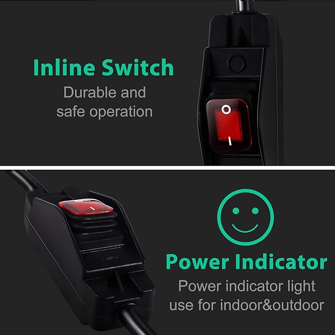 Outdoor Waterproof On/Off Switch Extension Cord, Heavy Duty 125v/250v Black - Image 7