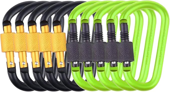 10 Pack Aluminum D Ring Key Rings Hiking Clips Locking Carabiner by IEBUOBO