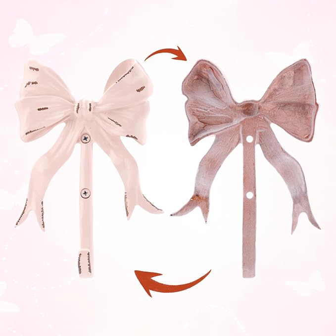 Pink Bow Hook Room Decor, Cute Coquette Bow Knot Wall Hooks Sweet Multi-Purpose - Image 4