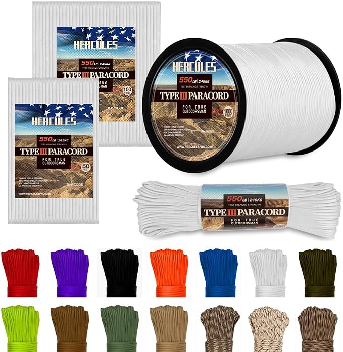 HERCULES Type III Paracord 550 Paracord Rope Parachute Cord, Survival Cord by HERCULES