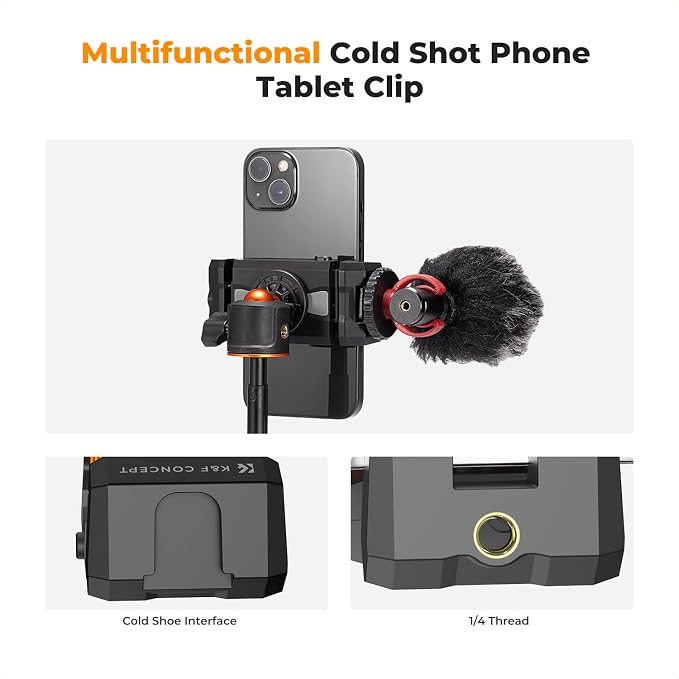 K&F CONCEPT Tablet & Cellphone Tripod Mount Adapter Holder, Adjustable Clamp - Image 2