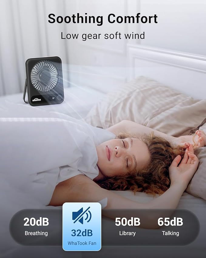 WHATOOK Small Desk Fan Personal Fans: 5000mah 25 Hours Battery Office Quiet - Image 3