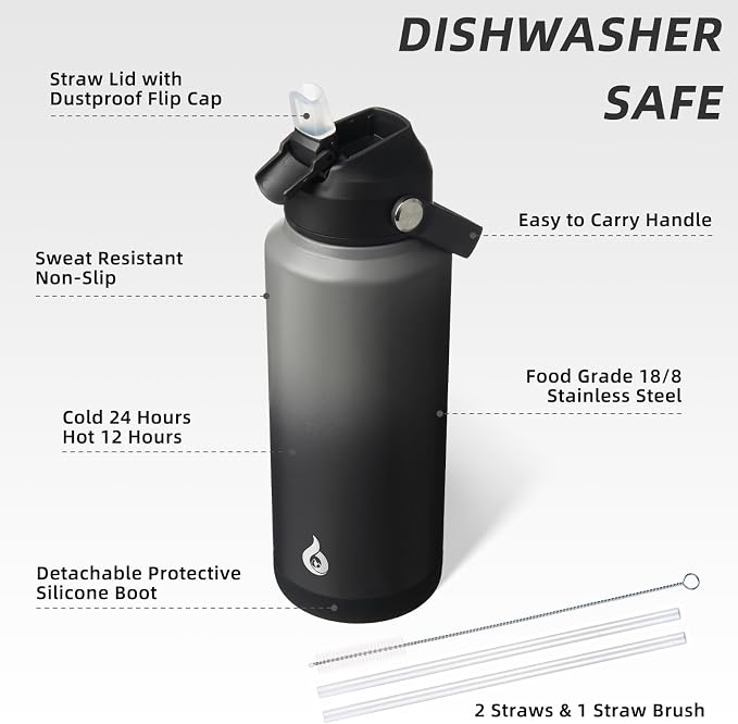 BJPKPK Water Bottle with Straw Lid, 32oz Vacuum Insulated Water Bottles - Image 3