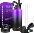 Water Bottle Insulated 32oz 40oz 64oz 128oz Straw Lid Spout Lid & 3 Lids by POYAKU