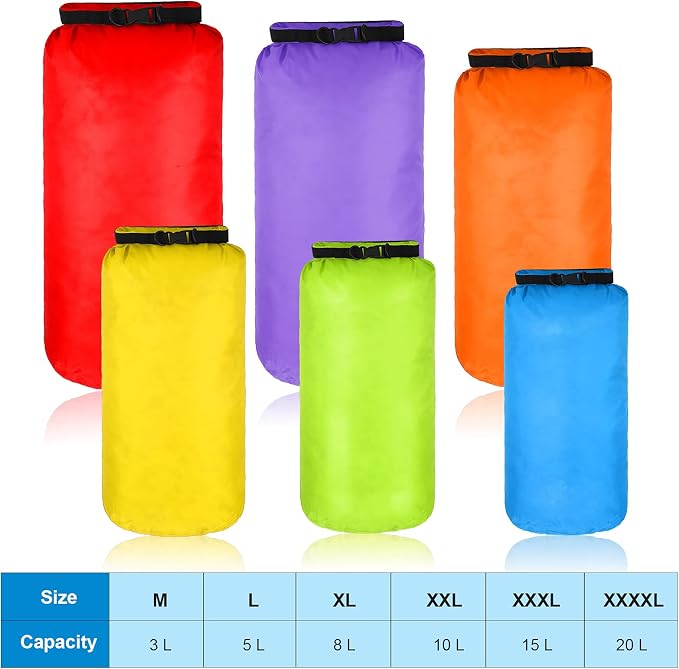 Shappy 6 Pcs Waterproof Dry Bag Set Ultralight Stuff Sack 20/15/10/8/5/3L - Image 3